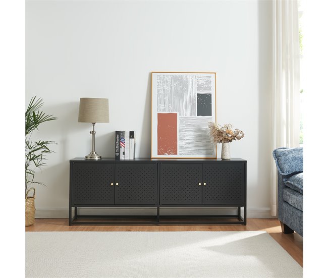 Conforama Mueble De TV Janakkala Acero 153x35x55cm - Negro [en.casa]