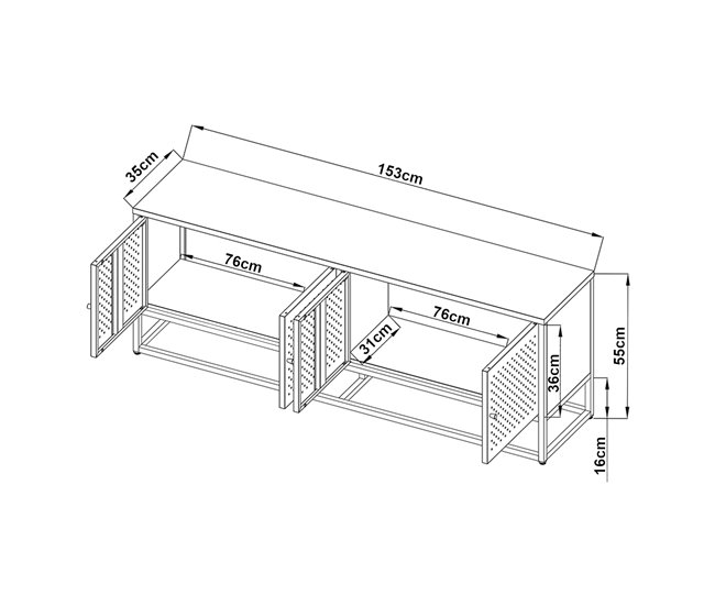 Conforama Mueble De TV Janakkala Acero 153x35x55cm - Negro [en.casa]