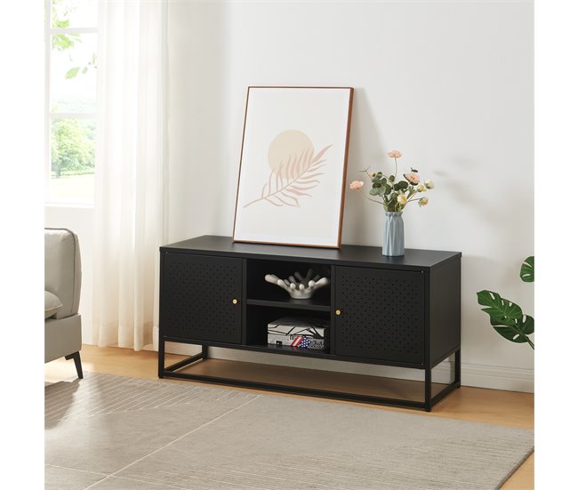 Conforama Mueble De TV Janakkala Con 2 Puertas Acero 120x40x55cm - Negro [en.casa]