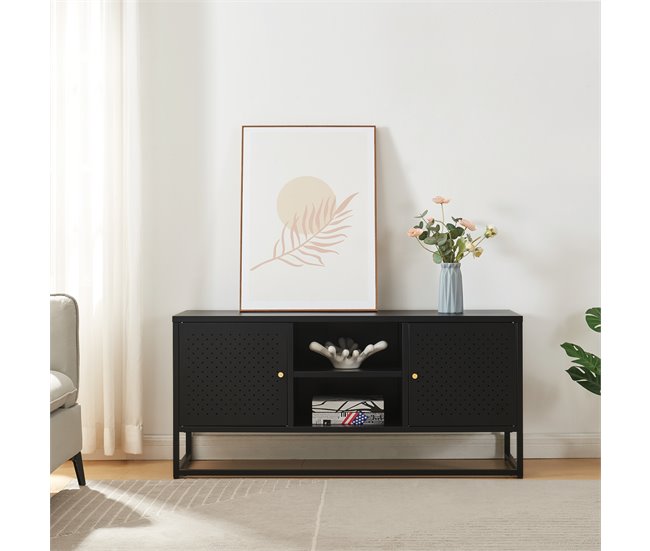 Conforama Mueble De TV Janakkala Con 2 Puertas Acero 120x40x55cm - Negro [en.casa]