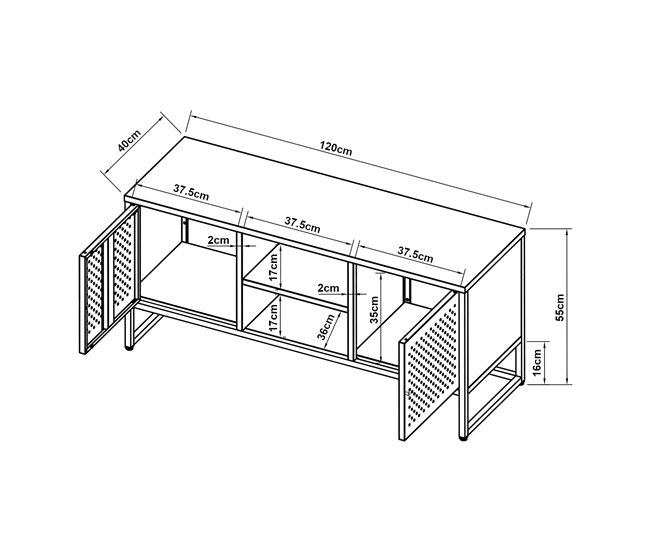 Conforama Mueble De TV Janakkala Con 2 Puertas Acero 120x40x55cm - Negro [en.casa]