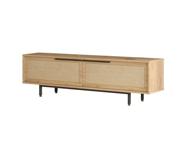 Conforama Mueble de TV Kvænangen con 2 puertas aglomerado 160x35.5x45cm - Roble / Ratán [en.casa]