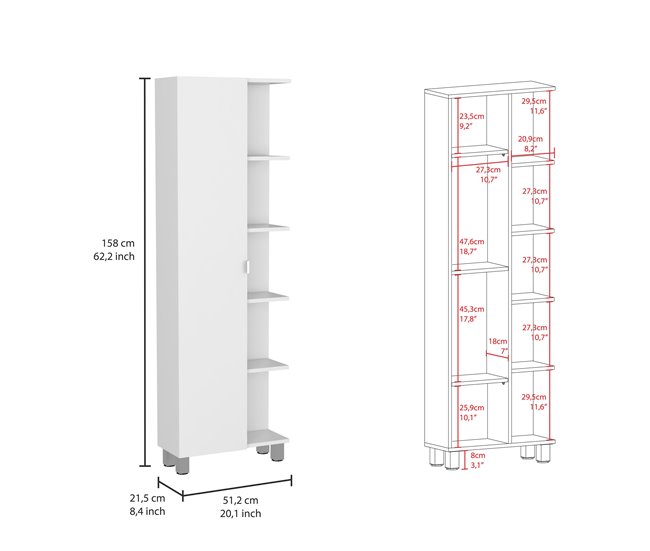 Conforama Mueble Esquinero De Baño Urano Con 5 Estantes 62.2 CM A X 20.15 CM An X 8.58 CM P Blanco
