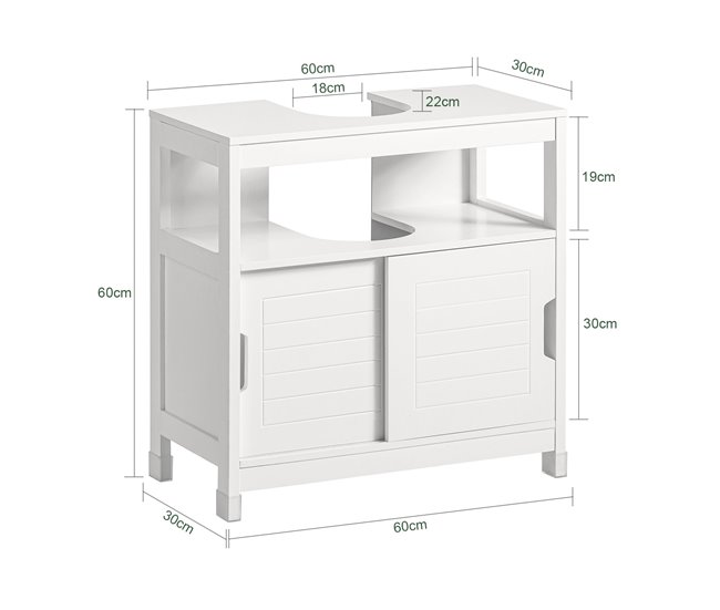 Conforama Mueble Para Debajo Del Lavabo Armario De Baño De Suelo 1 Estante Y 2 Puertas Correderas FRG128-II-W SoBuy ES