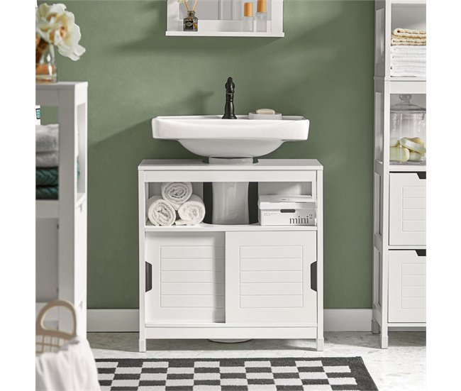 Conforama Mueble Para Debajo Del Lavabo Armario De Baño De Suelo 1 Estante Y 2 Puertas Correderas FRG128-II-W SoBuy ES