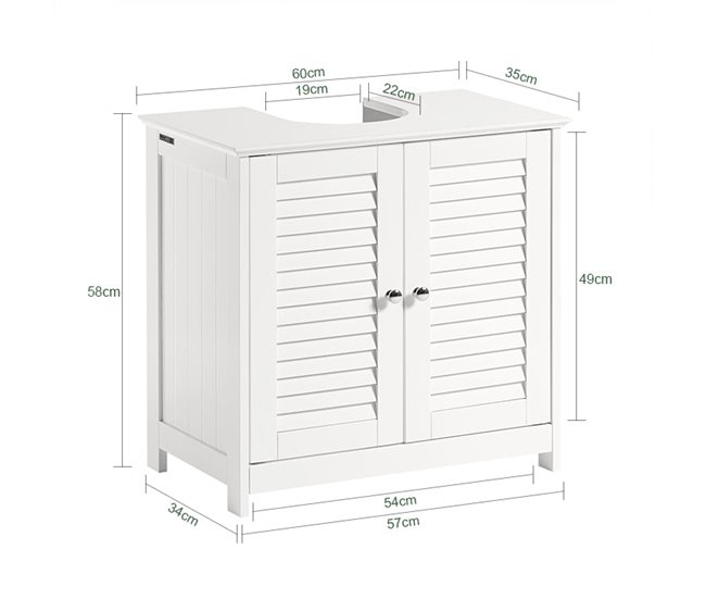 Conforama Mueble Para Debajo Del Lavabo Armario De Baño De Suelo 2 Estante Y 2 Puertas Correderas FRG237-II-W SoBuy ES