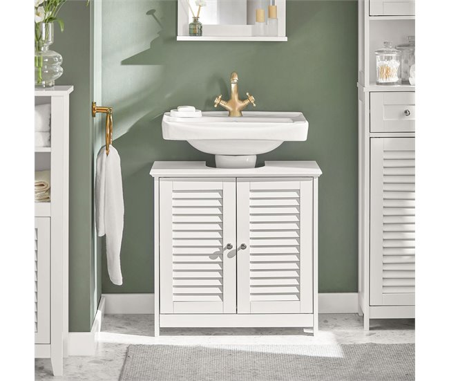 Conforama Mueble Para Debajo Del Lavabo Armario De Baño De Suelo 2 Estante Y 2 Puertas Correderas FRG237-II-W SoBuy ES
