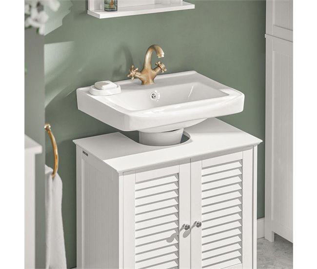 Conforama Mueble Para Debajo Del Lavabo Armario De Baño De Suelo 2 Estante Y 2 Puertas Correderas FRG237-II-W SoBuy ES