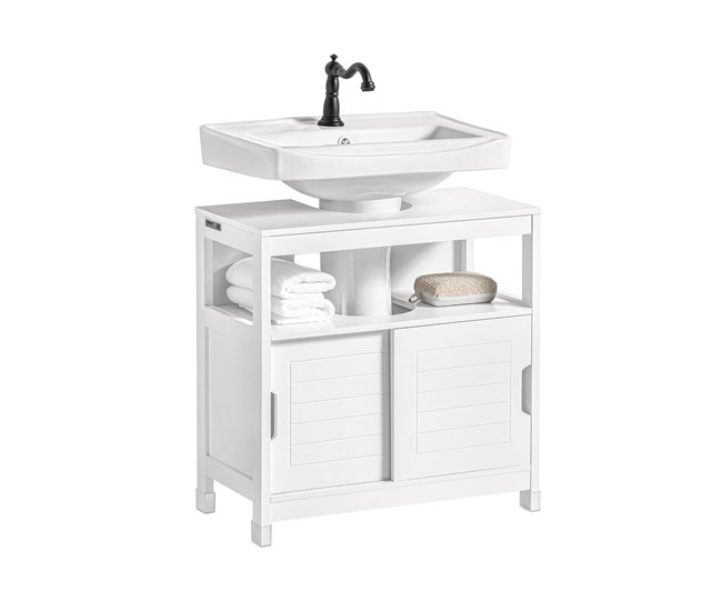 Conforama Mueble para Debajo del Lavabo Armario de Baño de Suelo 1 Estante y 2 Puertas Correderas FRG128-II-W SoBuy ES