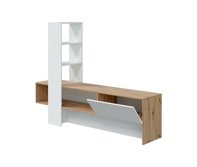 Conforama Mueble Para TV Dmurell Mueble Para TV Con 1 Puerta Mueble De Salón Con Librería Con 3 Estantes 178x43h136 Cm Roble Nudoso Y Blanco Brillante