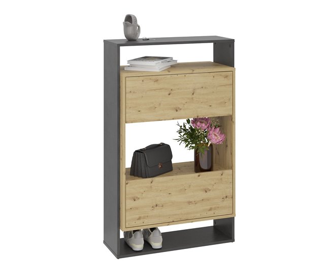 Conforama Mueble Para Zapatos De 2 Cajones Decorado En Roble Y Gris Oscuro Verona 2 - L68 5 Cm