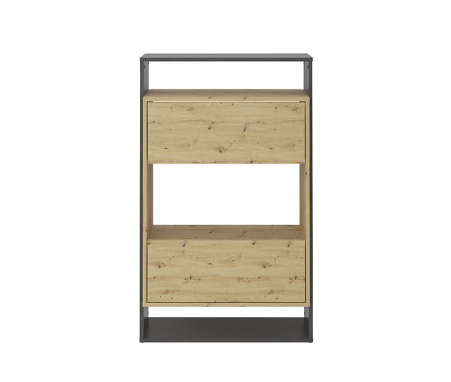 Conforama Mueble para zapatos de 2 cajones decorado en roble y gris oscuro Verona 2 - L68 5 cm