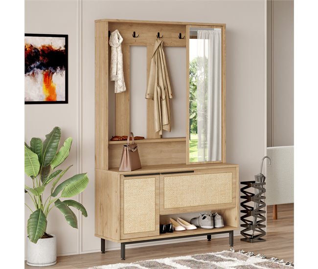 Conforama Mueble Recibidor Kvænangen Aglomerado 178x112x35.5cm - Roble Y Ratán [en.casa]