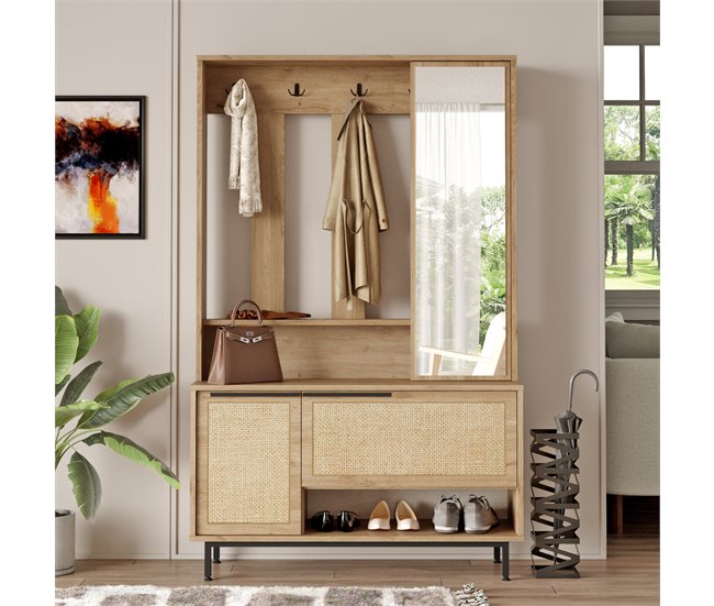 Conforama Mueble Recibidor Kvænangen Aglomerado 178x112x35.5cm - Roble Y Ratán [en.casa]