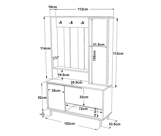 Conforama Mueble Recibidor Kvænangen Aglomerado 178x112x35.5cm - Roble Y Ratán [en.casa]