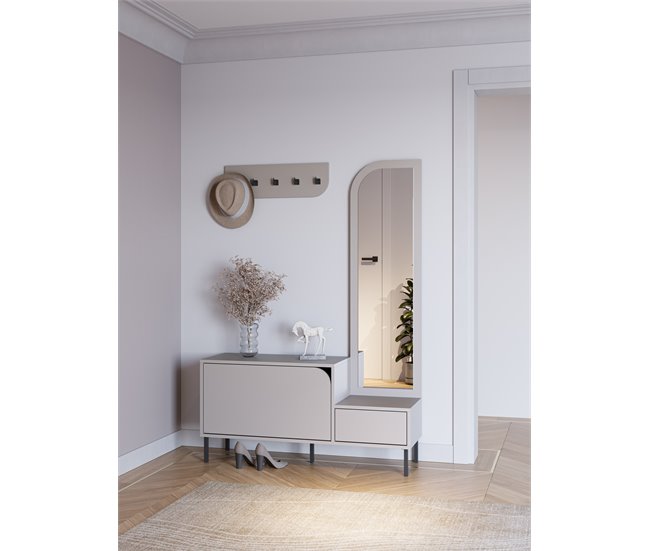 Conforama Mueble Recibidor Zapatero Crema Con Espejo BEA