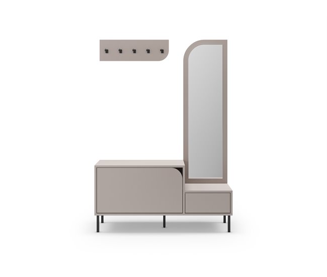 Conforama Mueble recibidor zapatero crema con espejo BEA
