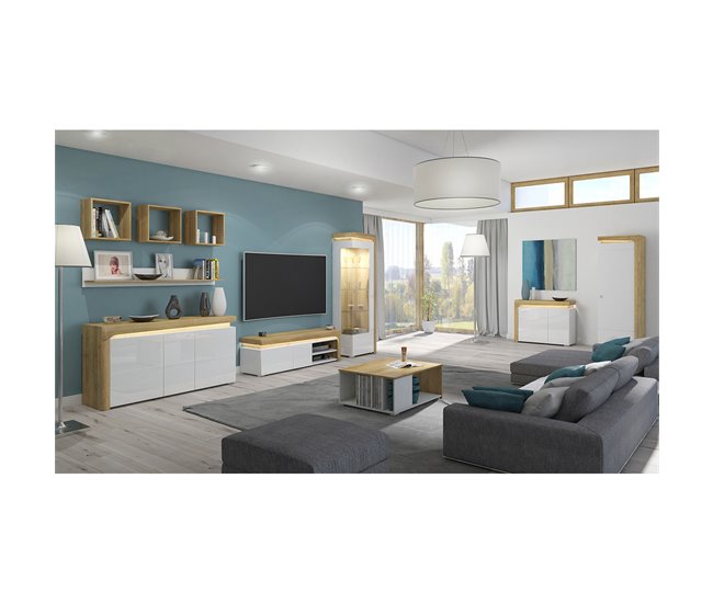 Conforama Mueble TV 1 Cajón 121 Cm Con LED Teo Blanco Y Madera