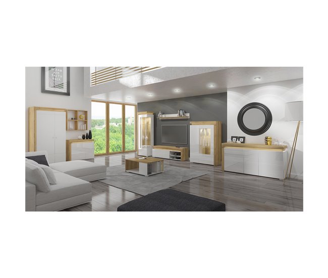 Conforama Mueble TV 1 Cajón 121 Cm Con LED Teo Blanco Y Madera