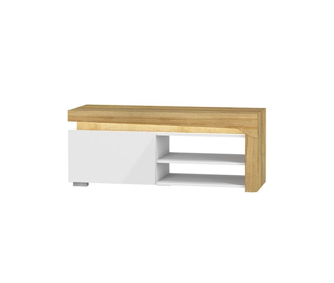 Conforama Mueble TV 1 cajón 121 cm con LED Teo Blanco y Madera