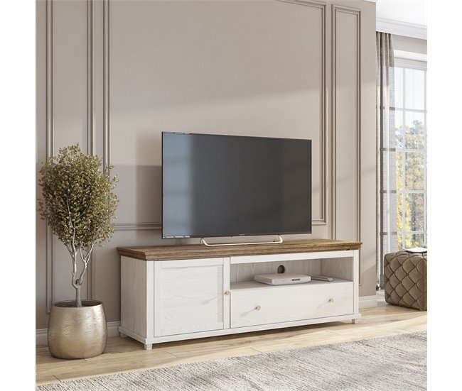 Conforama Mueble TV 1 Puerta 1 Cajón 181 Cm Martin Madera Blanco