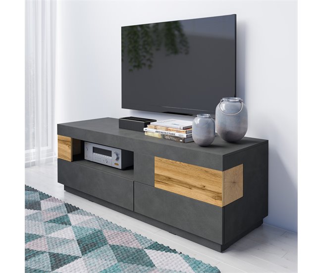 Conforama Mueble TV 1 Puerta 2 Cajones 160 Cm Andrea Gris Antracita Y Madera