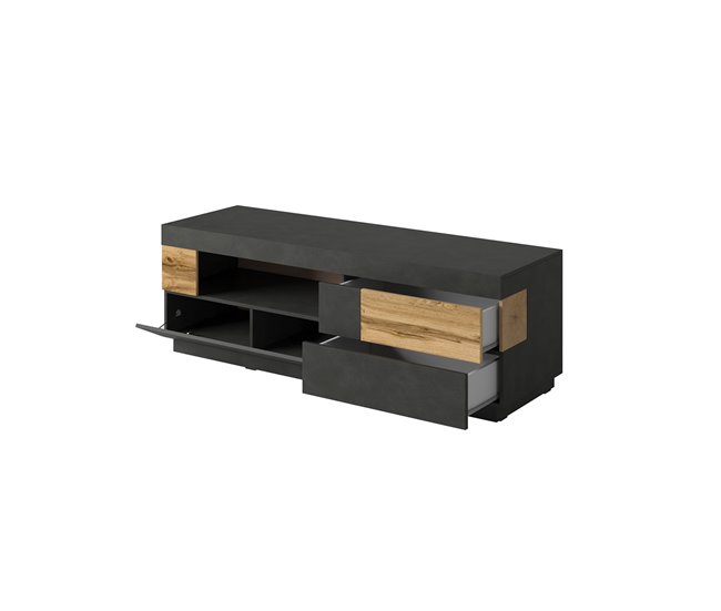 Conforama Mueble TV 1 Puerta 2 Cajones 160 Cm Andrea Gris Antracita Y Madera