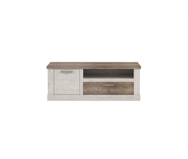 Conforama Mueble TV 1 puerta y 1 cajón VERONA blanco y madera