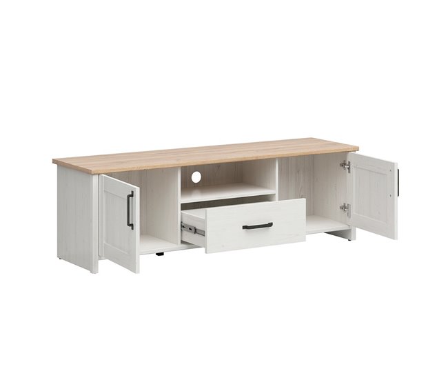 Conforama Mueble TV 2 Puertas 1 Cajón 160 Cm Aksel Blanco Y Madera