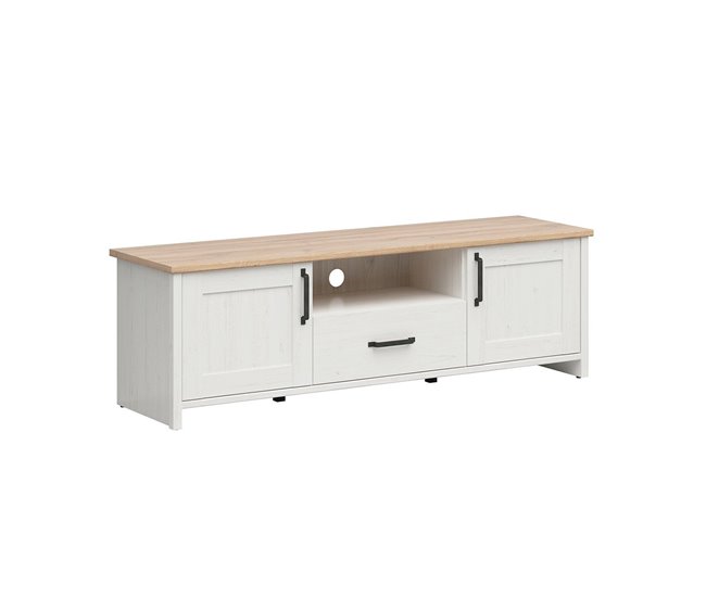 Conforama Mueble TV 2 puertas 1 cajón 160 cm Aksel Blanco y Madera