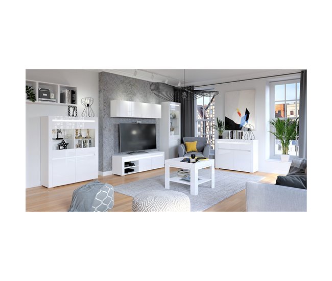 Conforama Mueble TV 2 Puertas 152 Cm Con LED Kasla Blanco