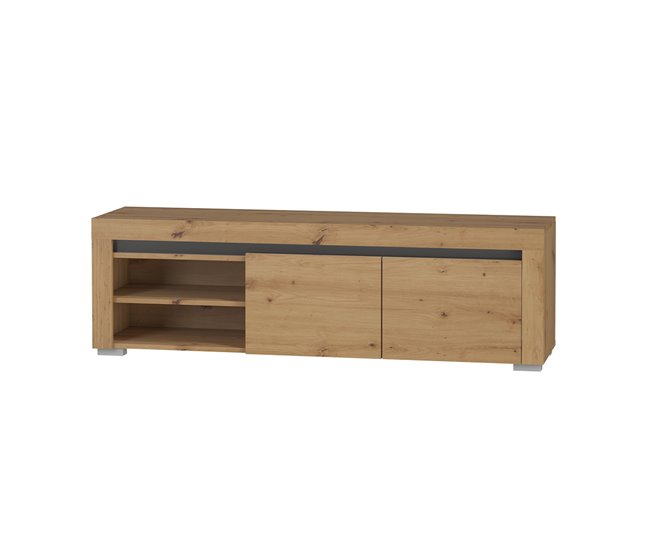 Conforama Mueble TV 2 puertas 152 cm con LED Kasla Madera y Antracita