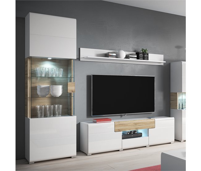 Conforama Mueble TV 2 Puertas 2 Cajones 159 Cm Jules Blanco Y Madera