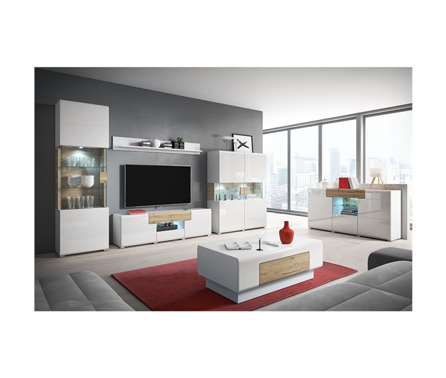 Conforama Mueble TV 2 Puertas 2 Cajones 159 Cm Jules Blanco Y Madera