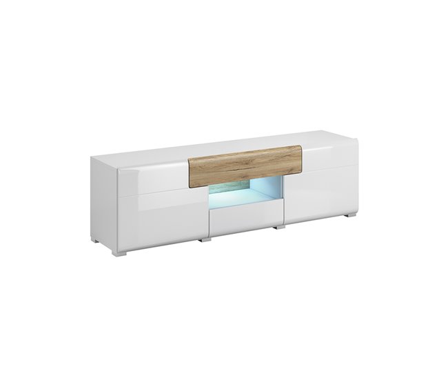Conforama Mueble TV 2 puertas 2 cajones 159 cm Jules Blanco y Madera