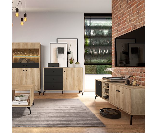 Conforama Mueble TV 3 Puertas 160 Cm Elara Madera Y Negro