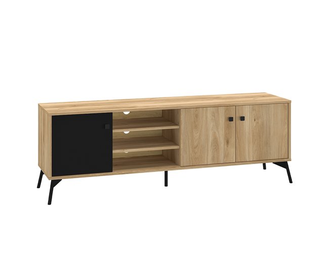 Conforama Mueble TV 3 puertas 160 cm Elara Madera y Negro