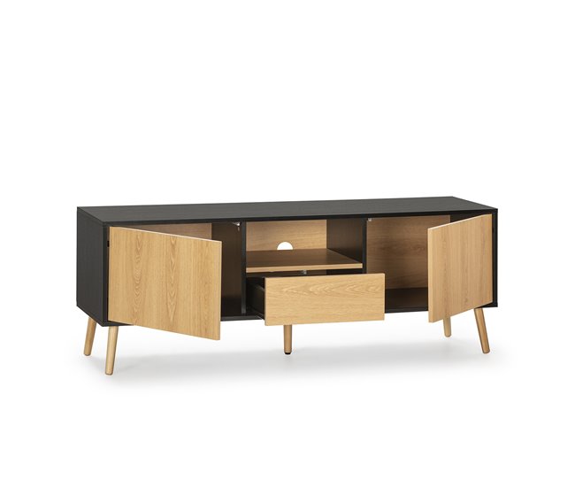 Conforama Mueble TV Apolo 1 Puerta 2 Cajones Color Negro/Madera