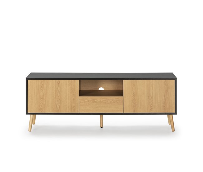 Conforama Mueble TV Apolo 1 Puerta 2 Cajones Color Negro/Madera