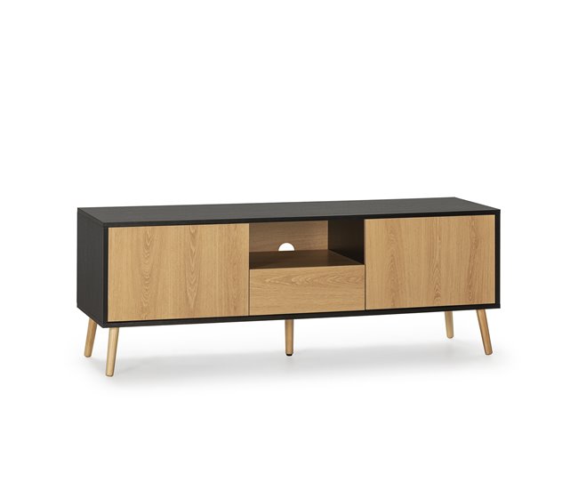 Conforama Mueble TV Apolo 1 Puerta 2 cajones Color Negro/Madera