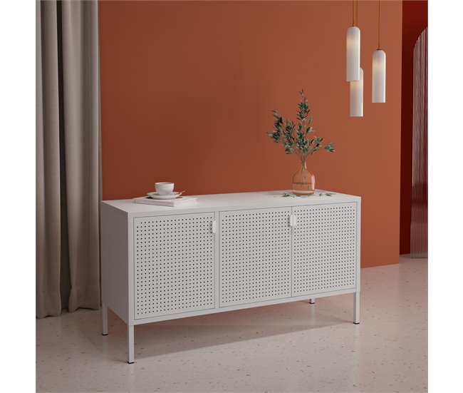 Conforama Mueble TV Castelli Con 3 Puertas Acero 114x40x60cm - Blanco [en.casa]