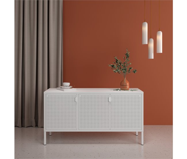 Conforama Mueble TV Castelli Con 3 Puertas Acero 114x40x60cm - Blanco [en.casa]