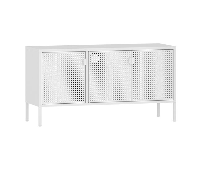 Conforama Mueble TV Castelli con 3 puertas acero 114x40x60cm - Blanco [en.casa]