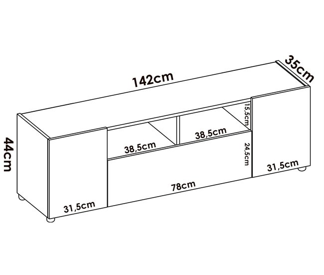 Conforama Mueble TV Dcotal Aparador Bajo De Salón Aparador De Salón Para Televisión 142x35h44 Cm Blanco Y Roble Nudo