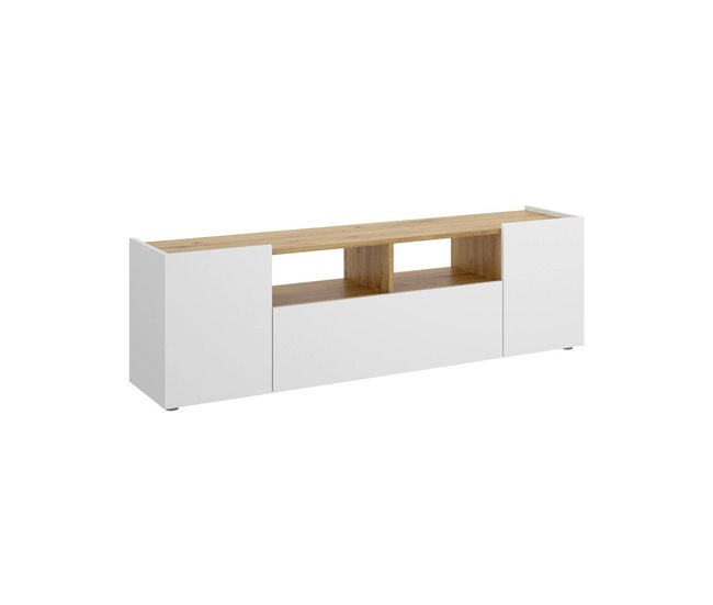 Conforama Mueble TV Dcotal Aparador bajo de salón Aparador de salón para televisión 142x35h44 cm Blanco y Roble Nudo