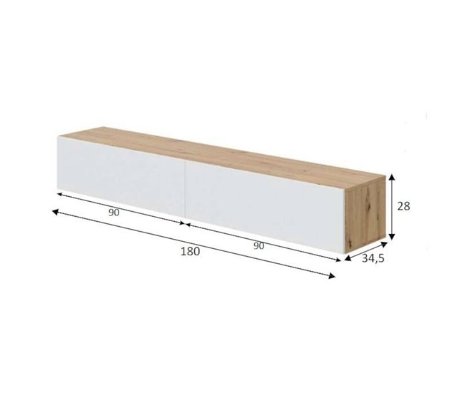 Conforama Mueble TV Dmussi Mueble TV 2 Puertas Mueble De Salón Suspendido 180x35h28 Cm Roble Nudoso Y Blanco