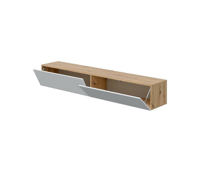Conforama Mueble TV Dmussi Mueble TV 2 puertas Mueble de salón suspendido 180x35h28 cm Roble Nudoso y Blanco