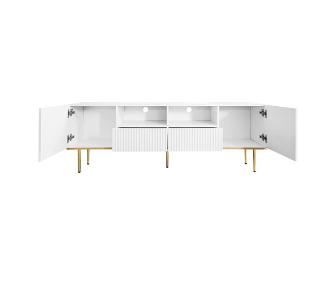 Conforama Mueble Tv Moderno - Con 2 Puertas Y 2 Cajones - Patas De Metal - Blanco