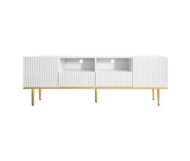 Conforama Mueble tv moderno - con 2 puertas y 2 cajones - patas de metal - blanco