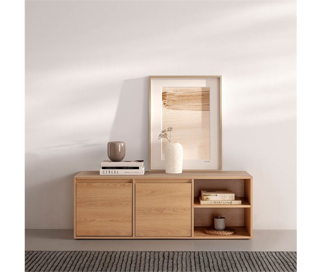 Conforama Mueble TV Tori 2 Puertas 2 Huecos Color Roble 130 Cm